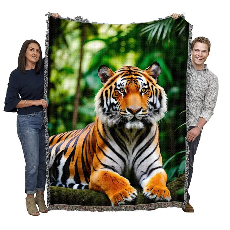 Bengal Tiger in the Jungle Woven Blanket