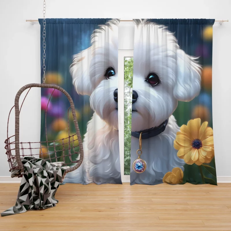 Bichon Frise Dog Charming Companion Curtain