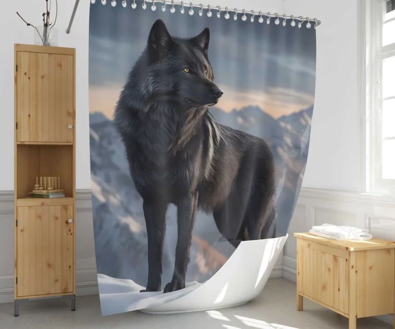 Big Black Wolf on Mountain Shower Curtain 1