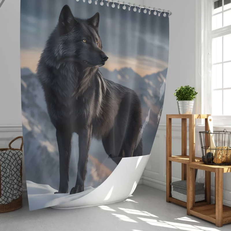 Big Black Wolf on Mountain Shower Curtain