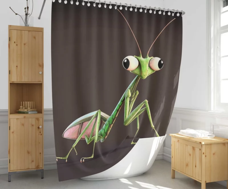 Big Eyed Mantis on Ground Shower Curtain 1