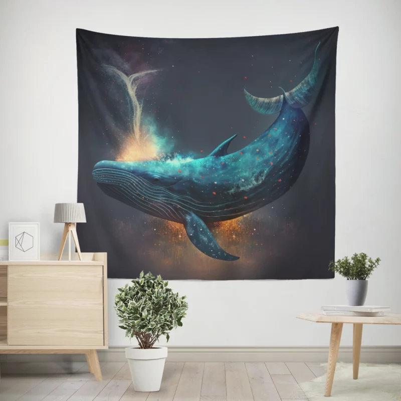 Bioluminescent Whale Tail Wall Tapestry