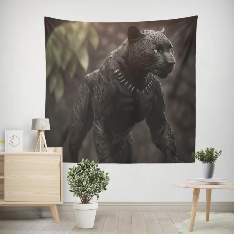 Black Jaguar Portrait Wall Tapestry