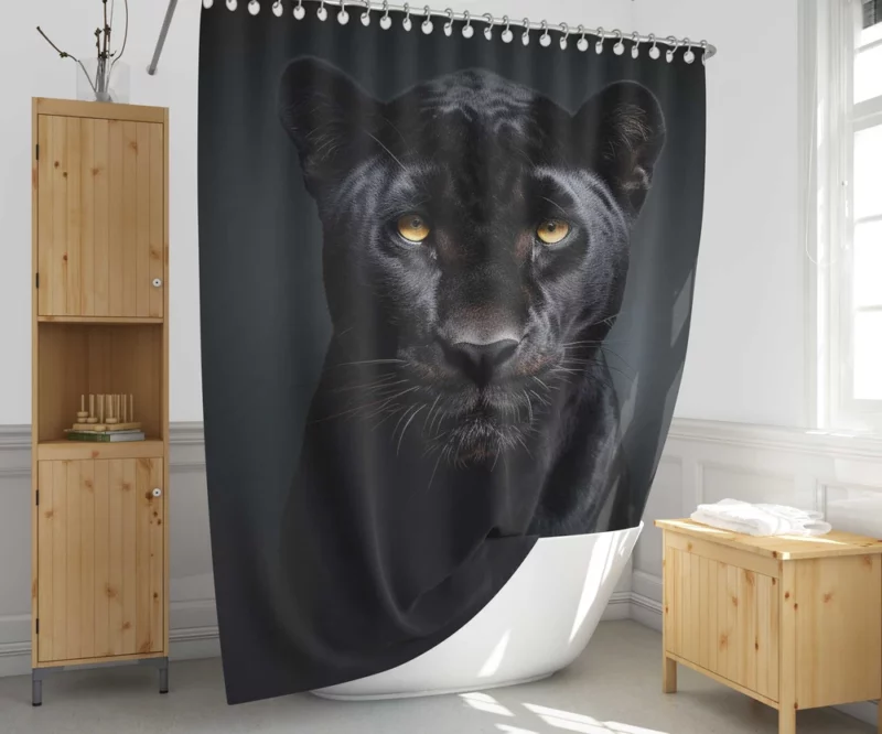 Black Leopard Portrait Shower Curtain 1