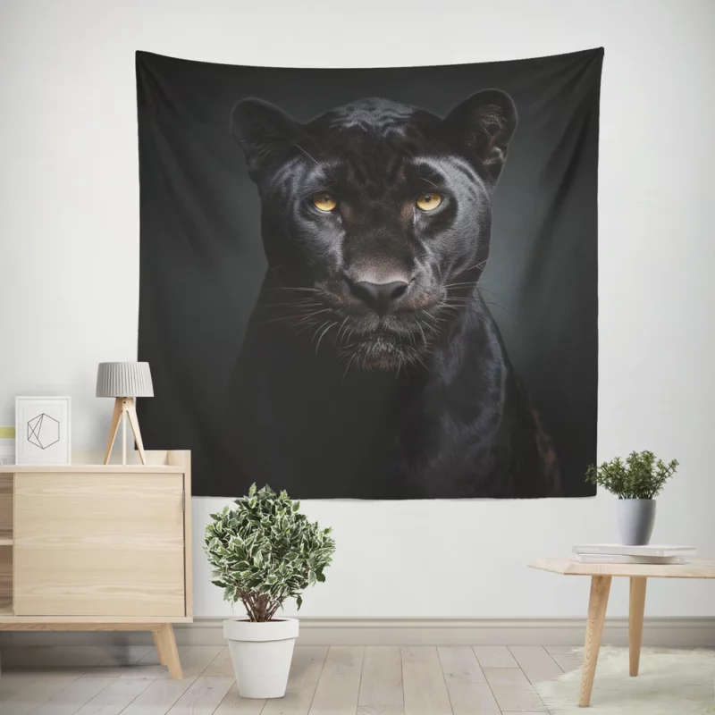 Black Leopard Portrait Wall Tapestry