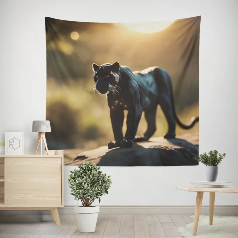 Black Panther Beside Sun Wall Tapestry