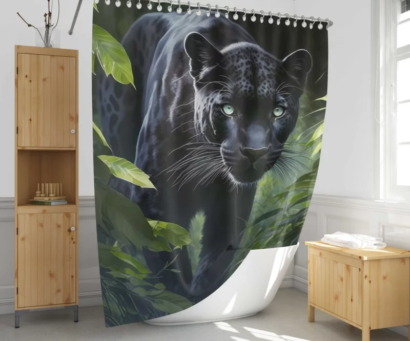 Black Panther Prowling in Jungle Shower Curtain 1