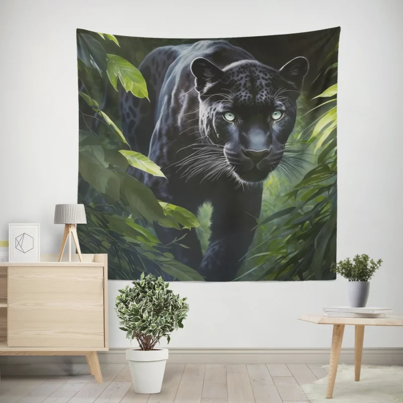 Black Panther Prowling in Jungle Wall Tapestry