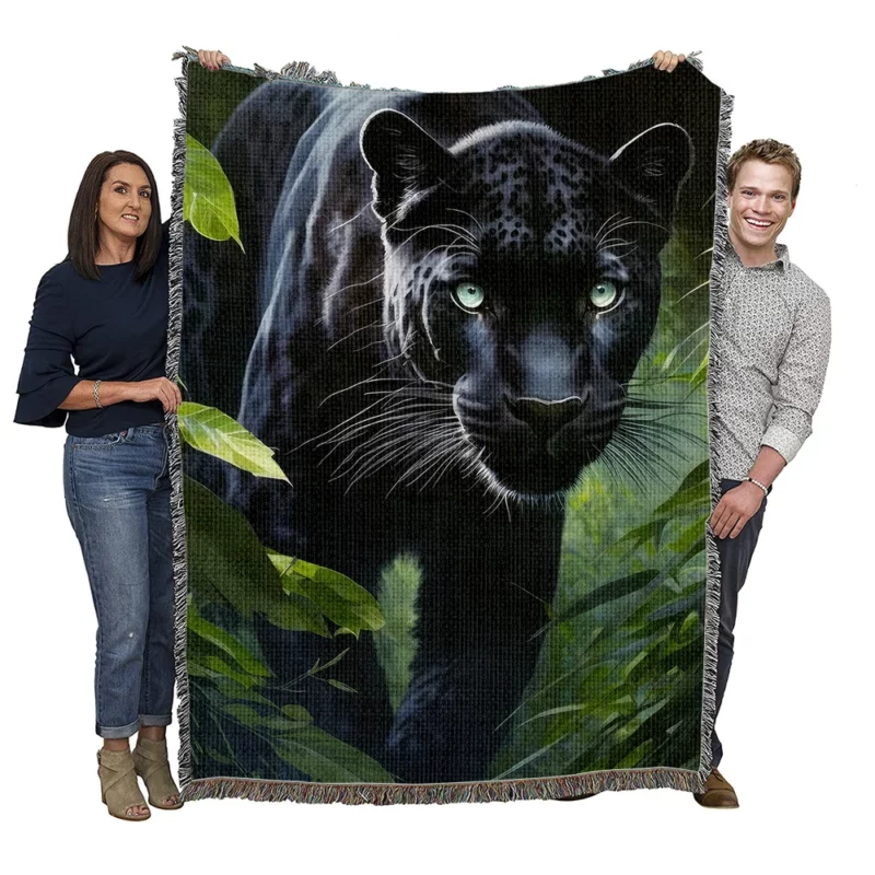 Black Panther Prowling in Jungle Woven Blanket