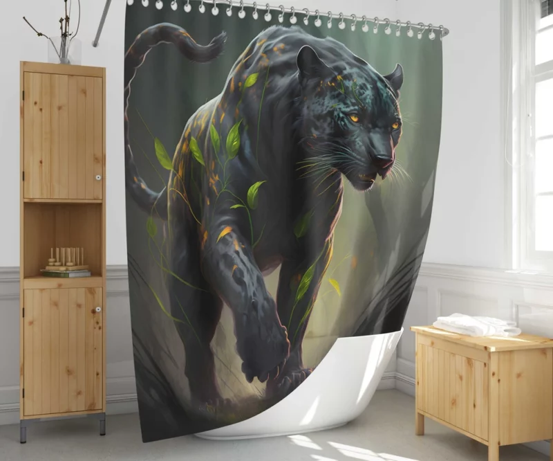 Black Panther Walking in Darkness Shower Curtain 1