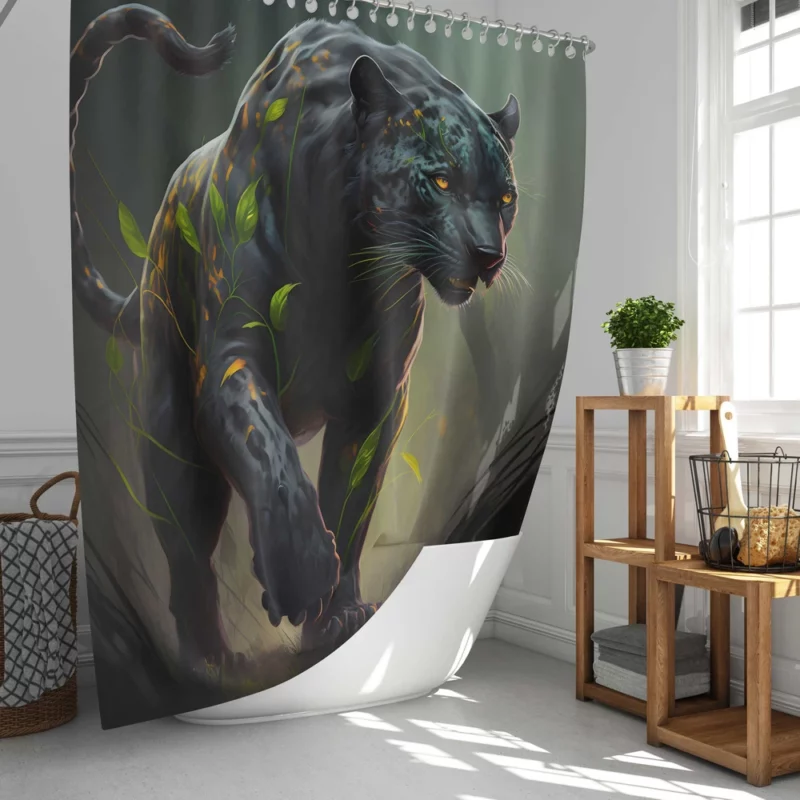 Black Panther Walking in Darkness Shower Curtain