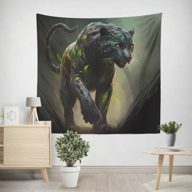 Black Panther Walking in Darkness Wall Tapestry