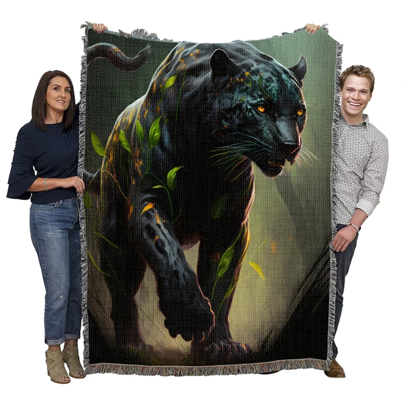 Black Panther Walking in Darkness Woven Blanket