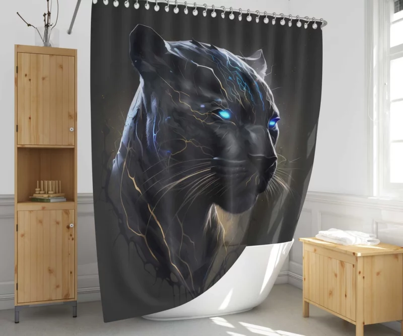 Black Panther With Blue Eyes Shower Curtain 1