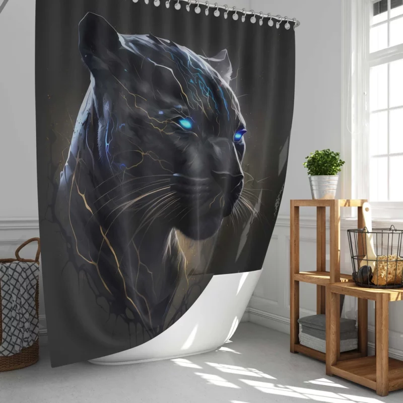 Black Panther With Blue Eyes Shower Curtain