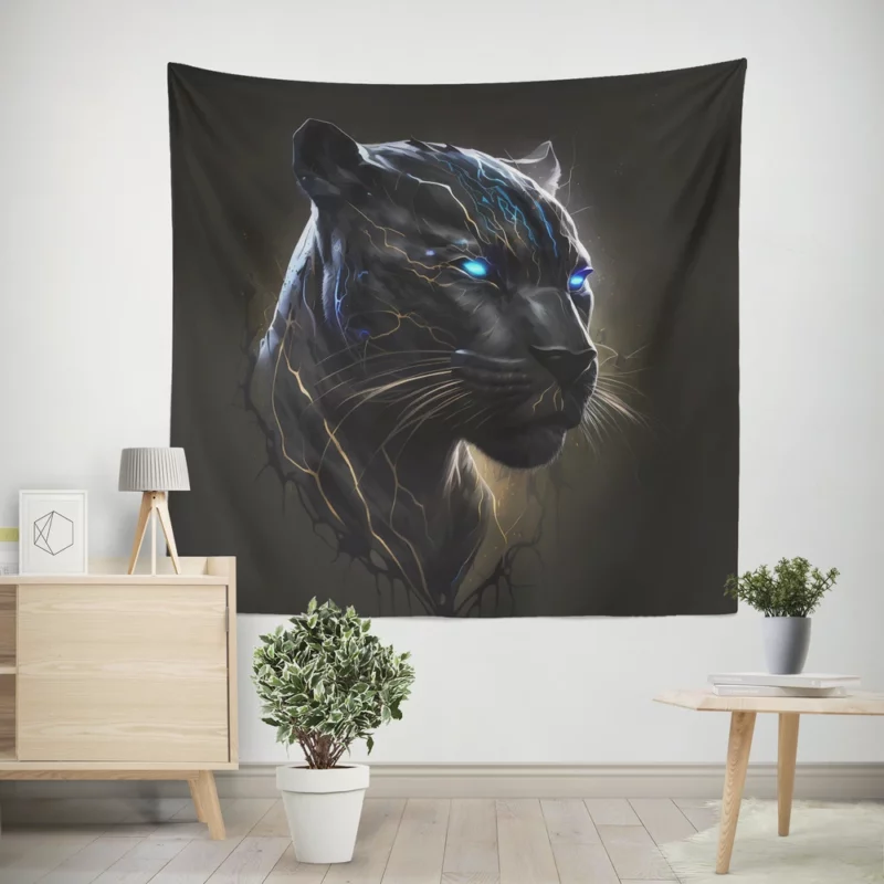 Black Panther With Blue Eyes Wall Tapestry