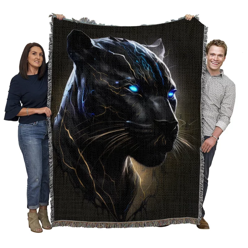 Black Panther With Blue Eyes Woven Blanket