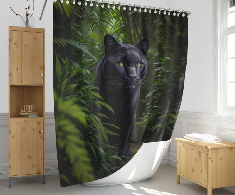 Black Panther in Forest Shower Curtain 1