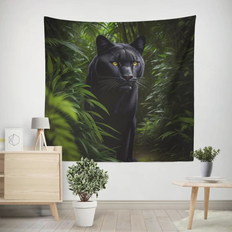 Black Panther in Forest Wall Tapestry