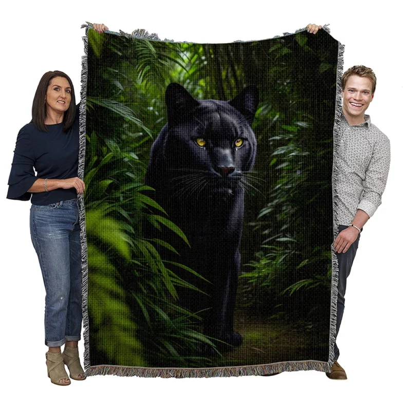 Black Panther in Forest Woven Blanket