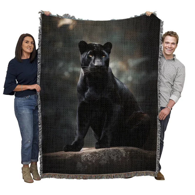 Black Panther in Wilderness Woven Blanket