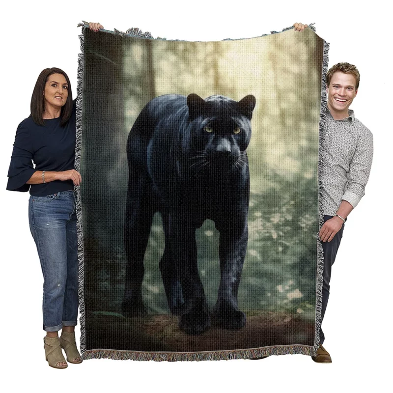 Black Panther in the Wild Woven Blanket
