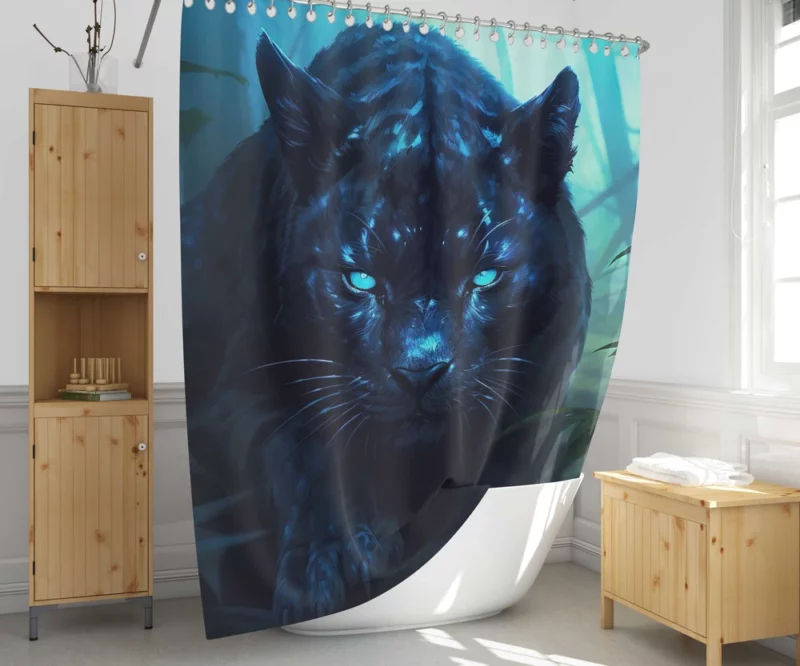 Black Tiger in Forest Shower Curtain 1