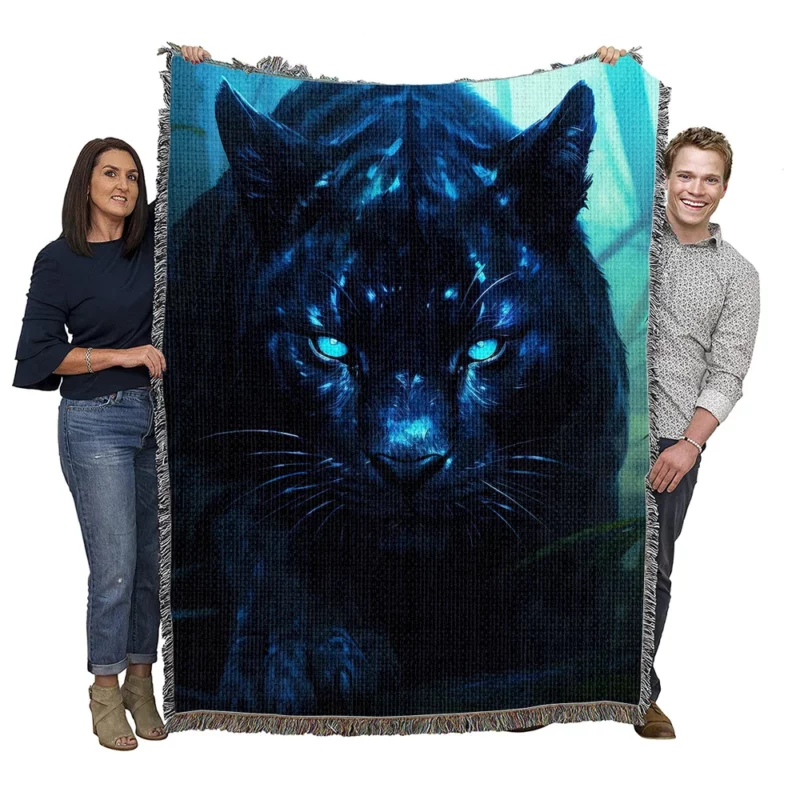 Black Tiger in Forest Woven Blanket