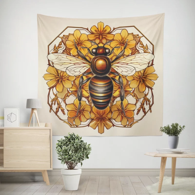 Black and Gold Bee Artwork Wall Tapestry