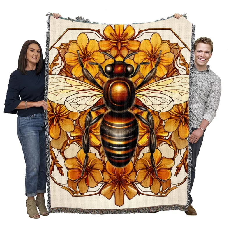 Black and Gold Bee Artwork Woven Blanket