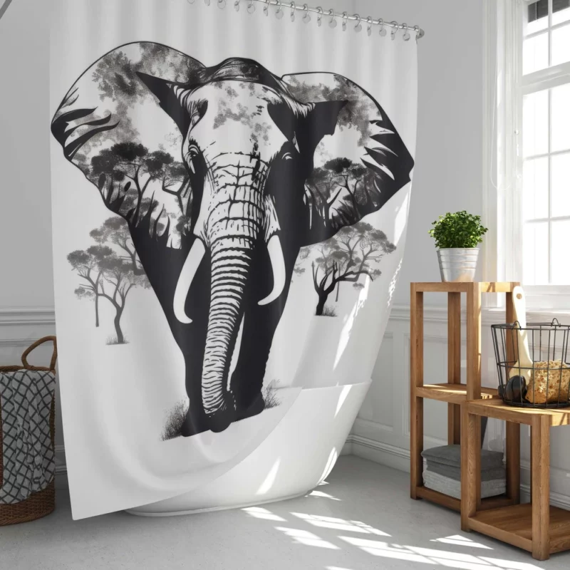 Black and White Elephant Silhouette Shower Curtain