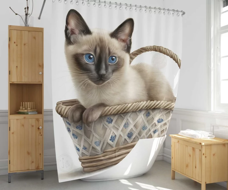 Blue Eyed Cat in Basket Shower Curtain 1