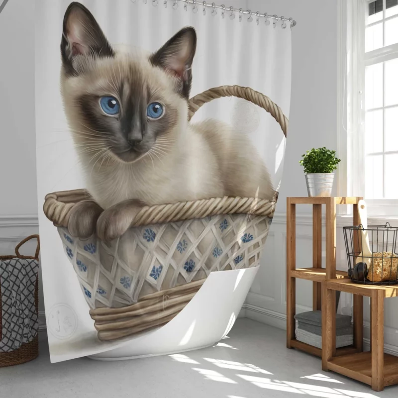 Blue Eyed Cat in Basket Shower Curtain