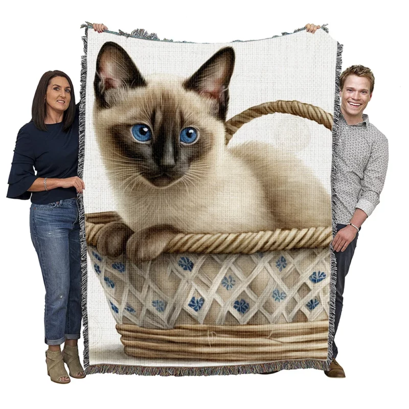 Blue Eyed Cat in Basket Woven Blanket