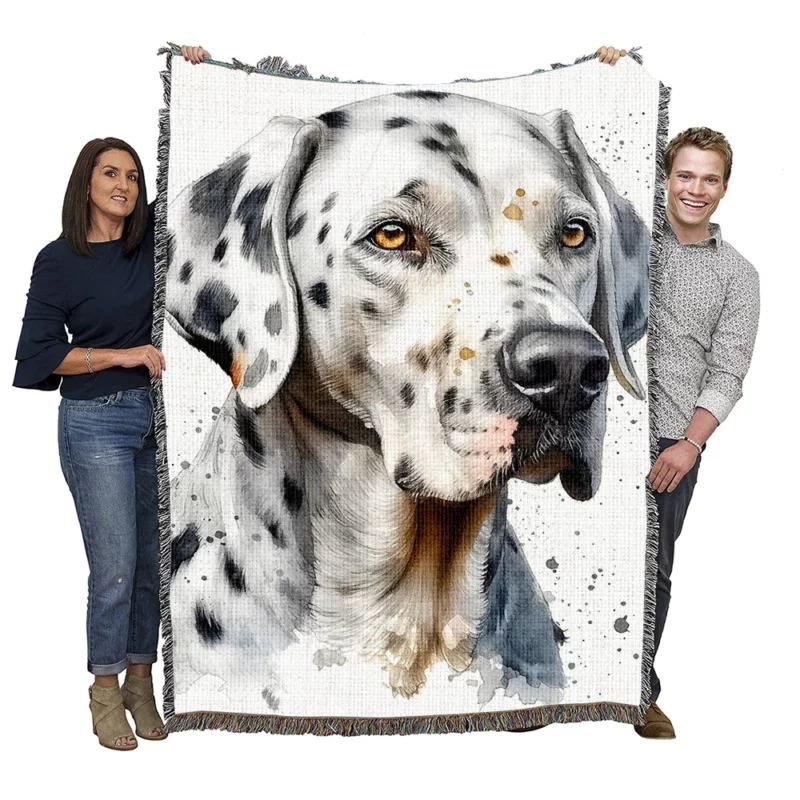 Blue Eyed Dalmatian Painting Woven Blanket