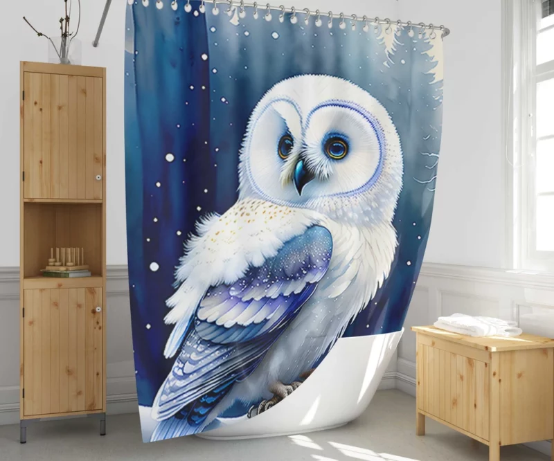 Blue Eyed Owl Painting Shower Curtain 1
