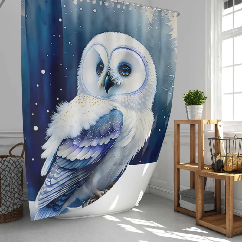 Blue Eyed Owl Painting Shower Curtain