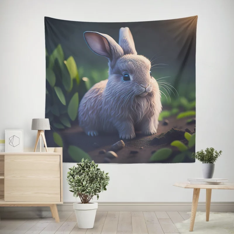 Blue Eyed Rabbit Portrait Wall Tapestry