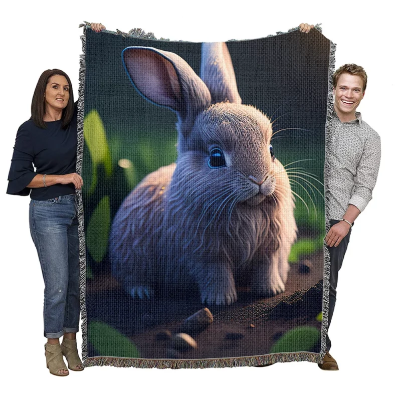 Blue Eyed Rabbit Portrait Woven Blanket