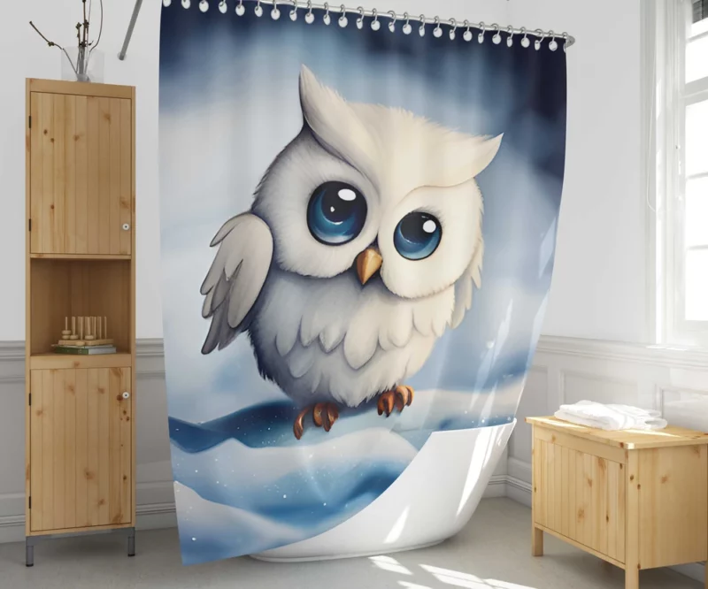 Blue Eyed Snowy Owl on Snow Shower Curtain 1