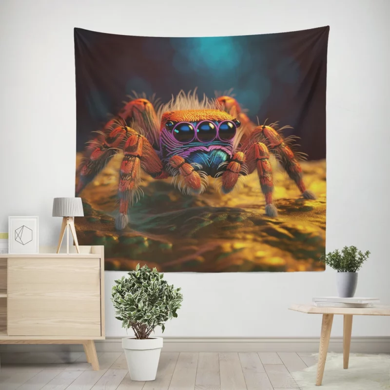 Blue Eyed Spider on Rock Wall Tapestry