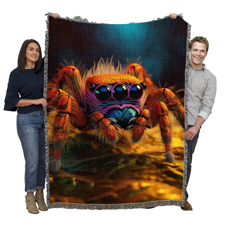 Blue Eyed Spider on Rock Woven Blanket