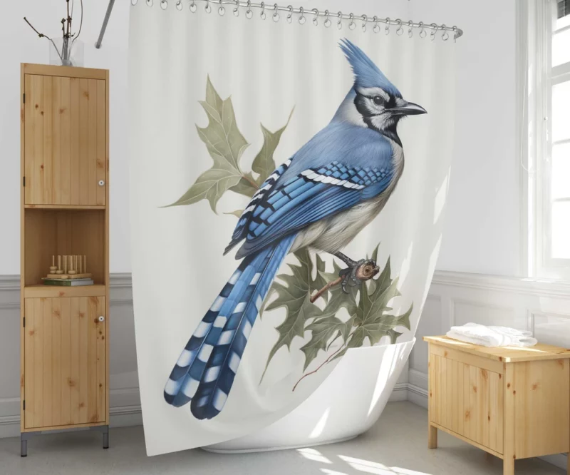 Blue Jay Sitting on Branch Shower Curtain 1