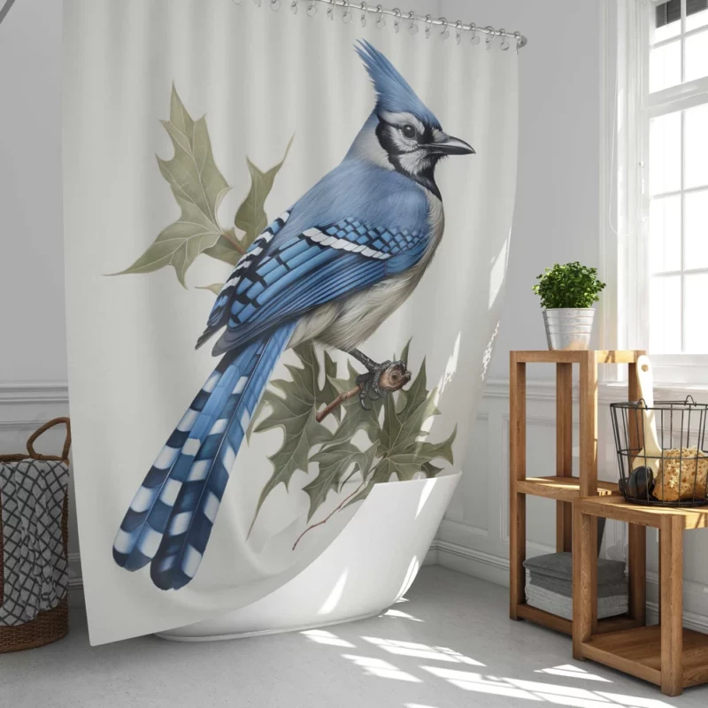 Blue Jay Sitting on Branch Shower Curtain