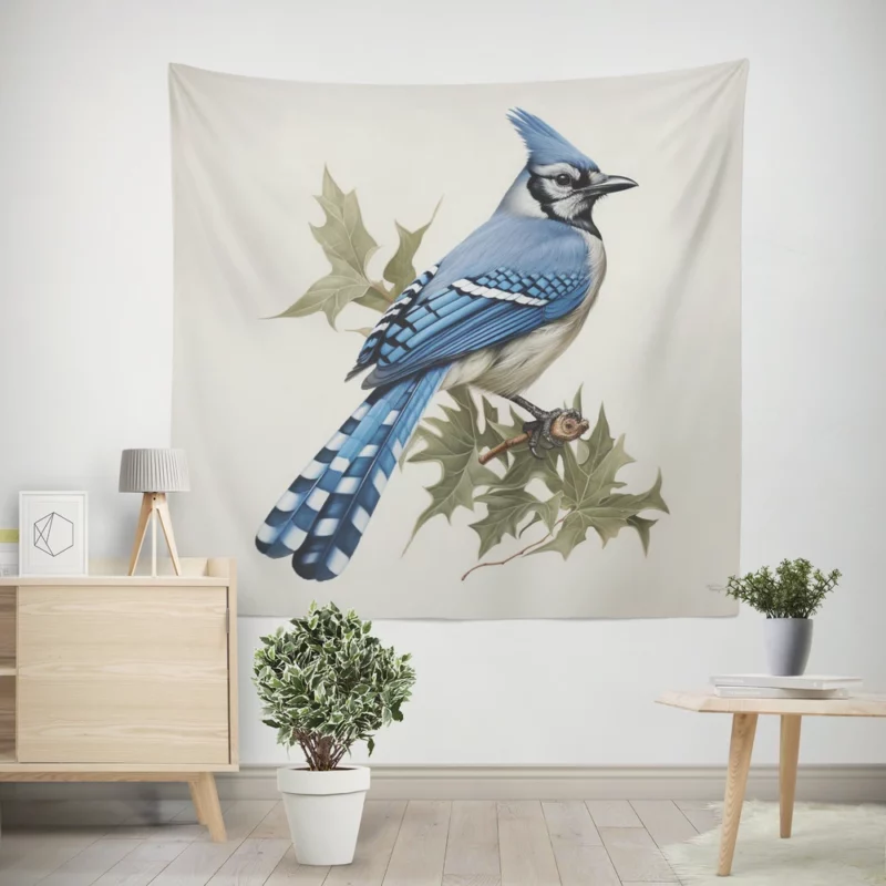 Blue Jay Sitting on Branch Wall Tapestry