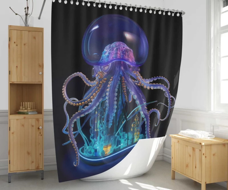 Blue Jellyfish Sculpture Shower Curtain 1