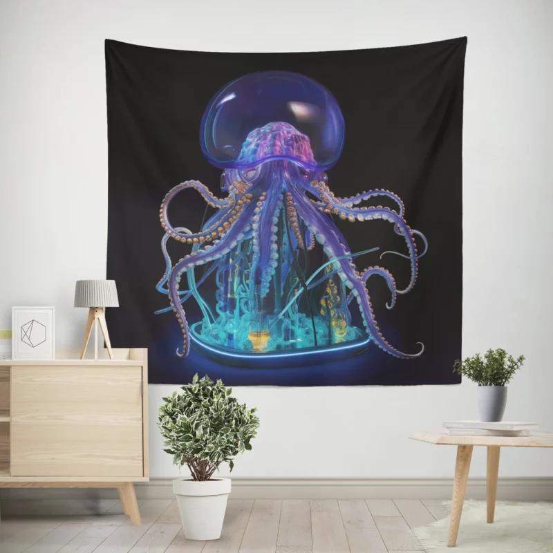 Blue Jellyfish Sculpture Wall Tapestry