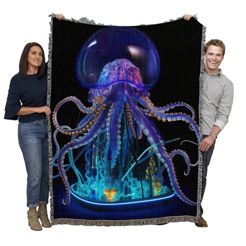 Blue Jellyfish Sculpture Woven Blanket