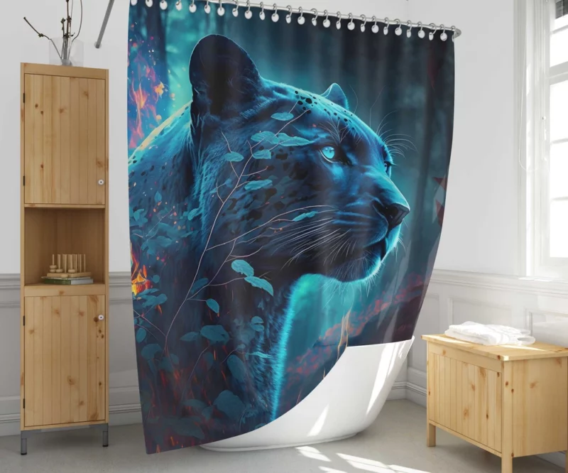 Blue Panther in Forest Shower Curtain 1