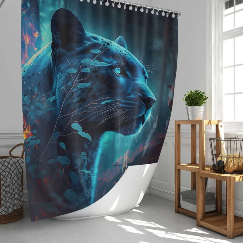 Blue Panther in Forest Shower Curtain